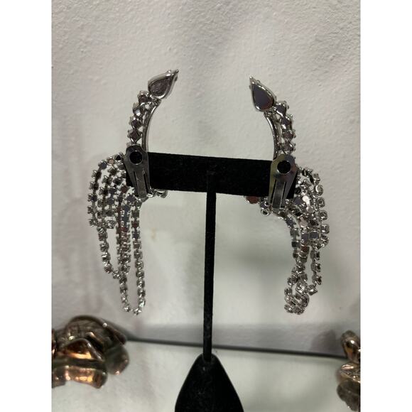 Vintage Juliana Mid-Century Clip-On Crawler Earrings Clear Rhinestones - Picture 5 of 5